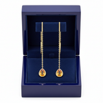 14K Gold Citrine Earrings Full Face in Royal Blue Box