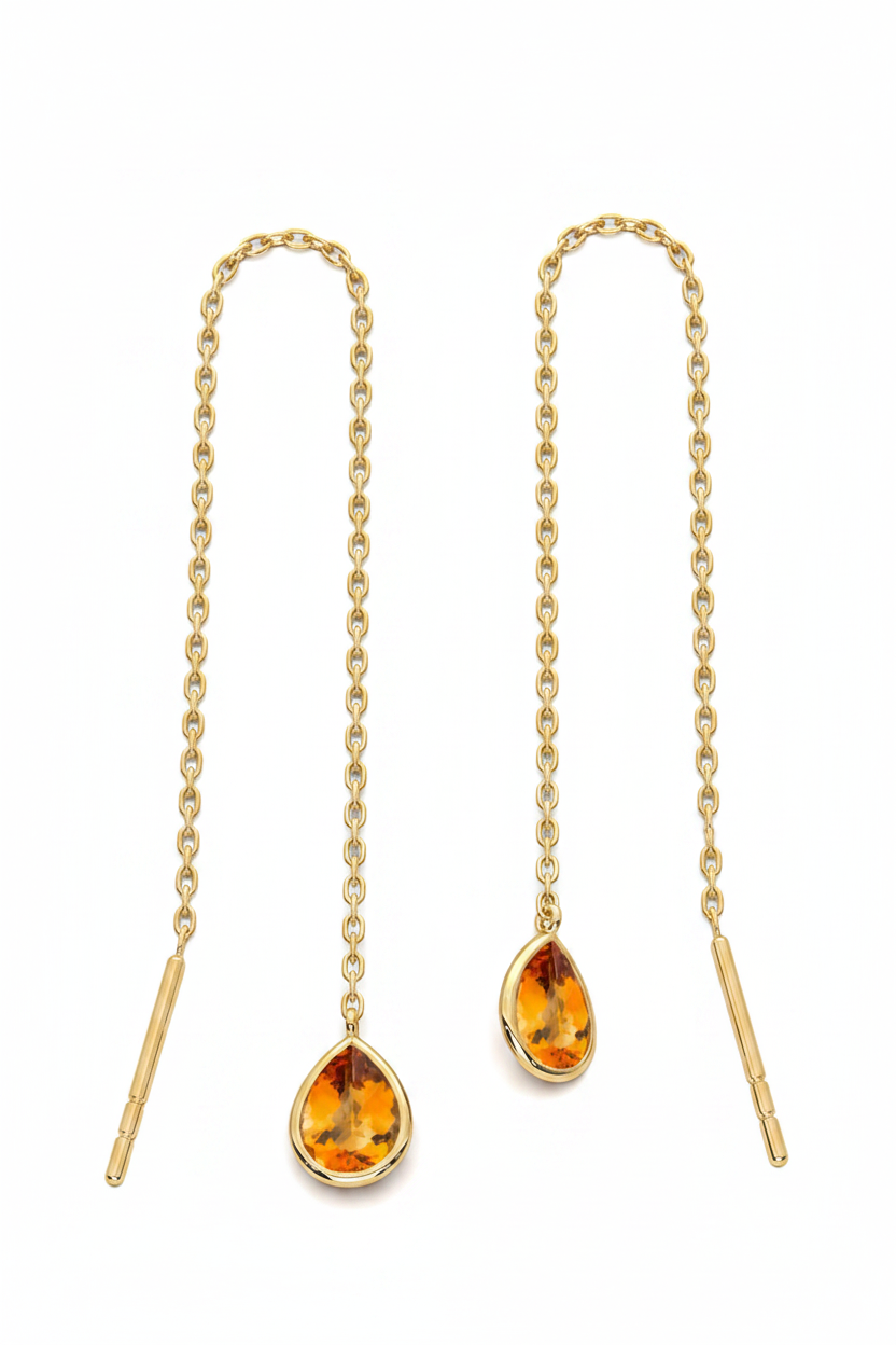 14K Gold Citrine Earrings Full Face