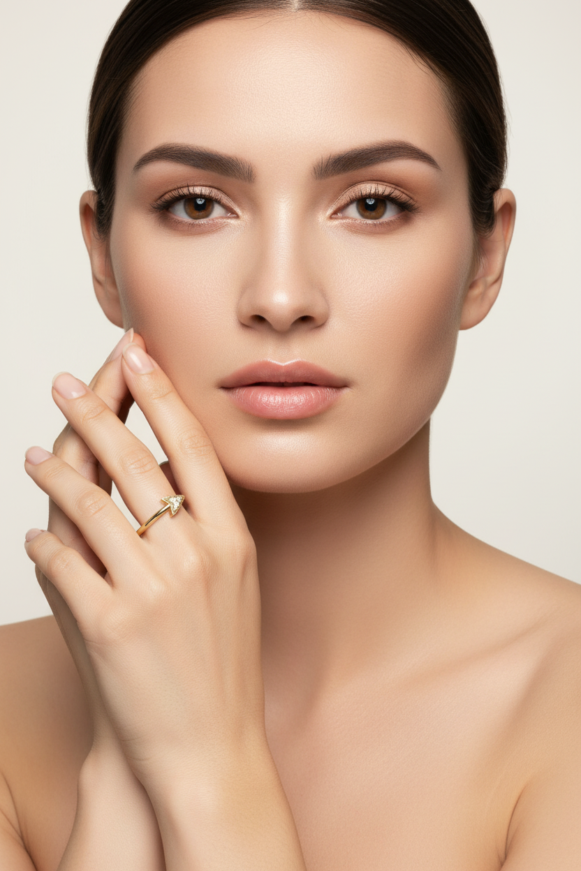 14k Gold Cupid's Arrow Diamond Ring on Full Face Model