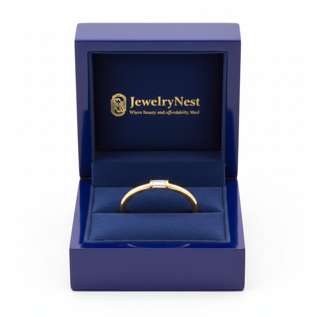 14k Gold Diamond Baguette Stackable Ring in JewelryNest Royal Blue Box