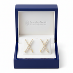 14k Gold Diamond Criss Cross Earrings in JewelryNest Royal Blue Box
