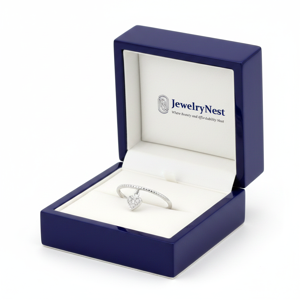 14k Gold Diamond Heart Dangle Ring in JewelryNest Box