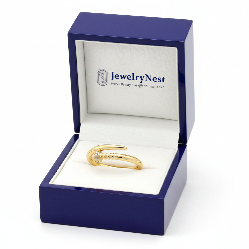 14k Gold Diamond Nail Ring in JewelryNest Box