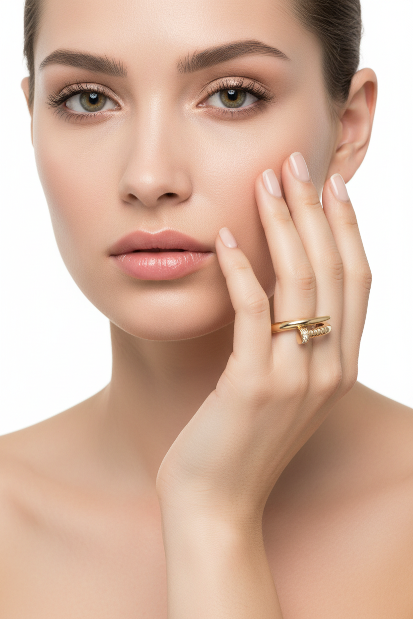 14k Gold Diamond Nail Ring on Full Face Model