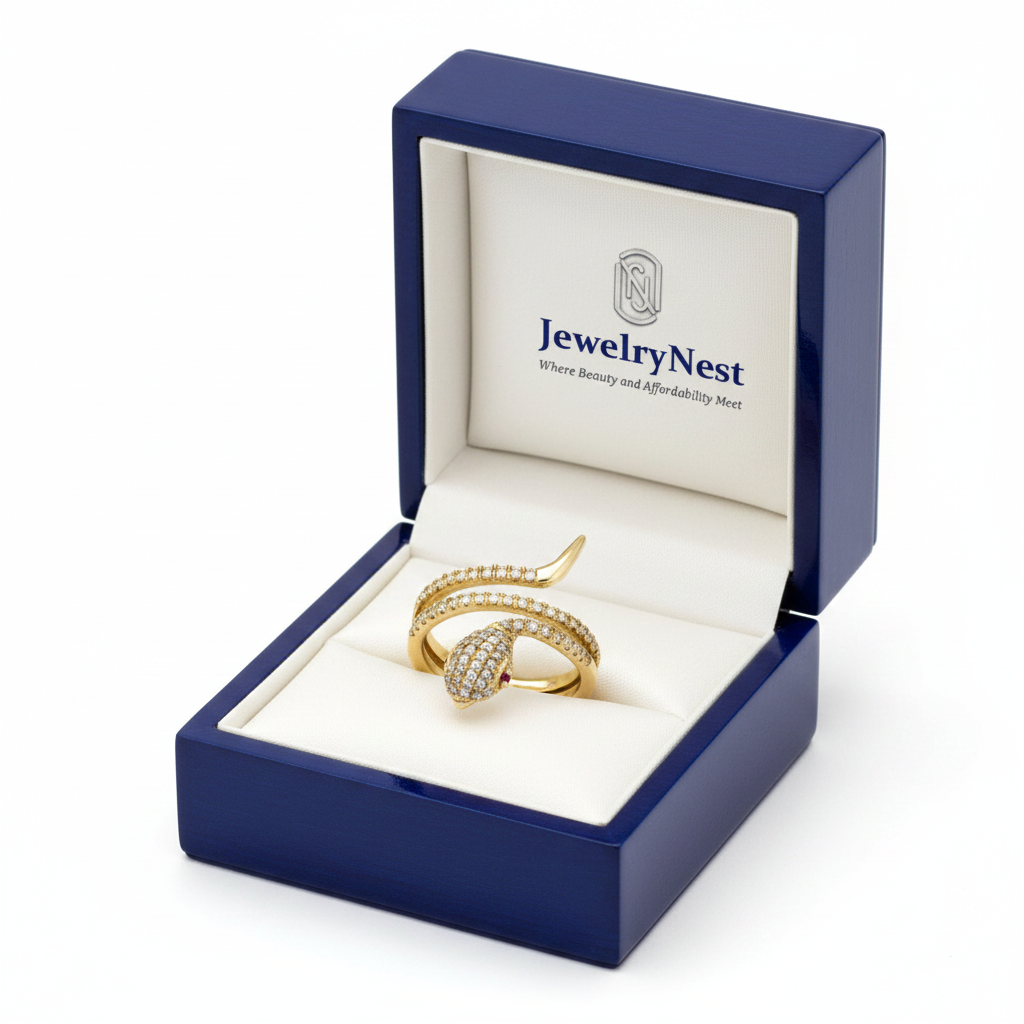 14k Gold Diamond Ruby Snake Ring in JewelryNest Box
