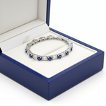 14k Gold Diamond Sapphire Baguette Bracelet in Royal Blue Wooden Box