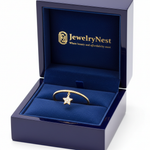 14k Gold Diamond Star Dangle Ring in JewelryNest Royal Blue Box with Logo
