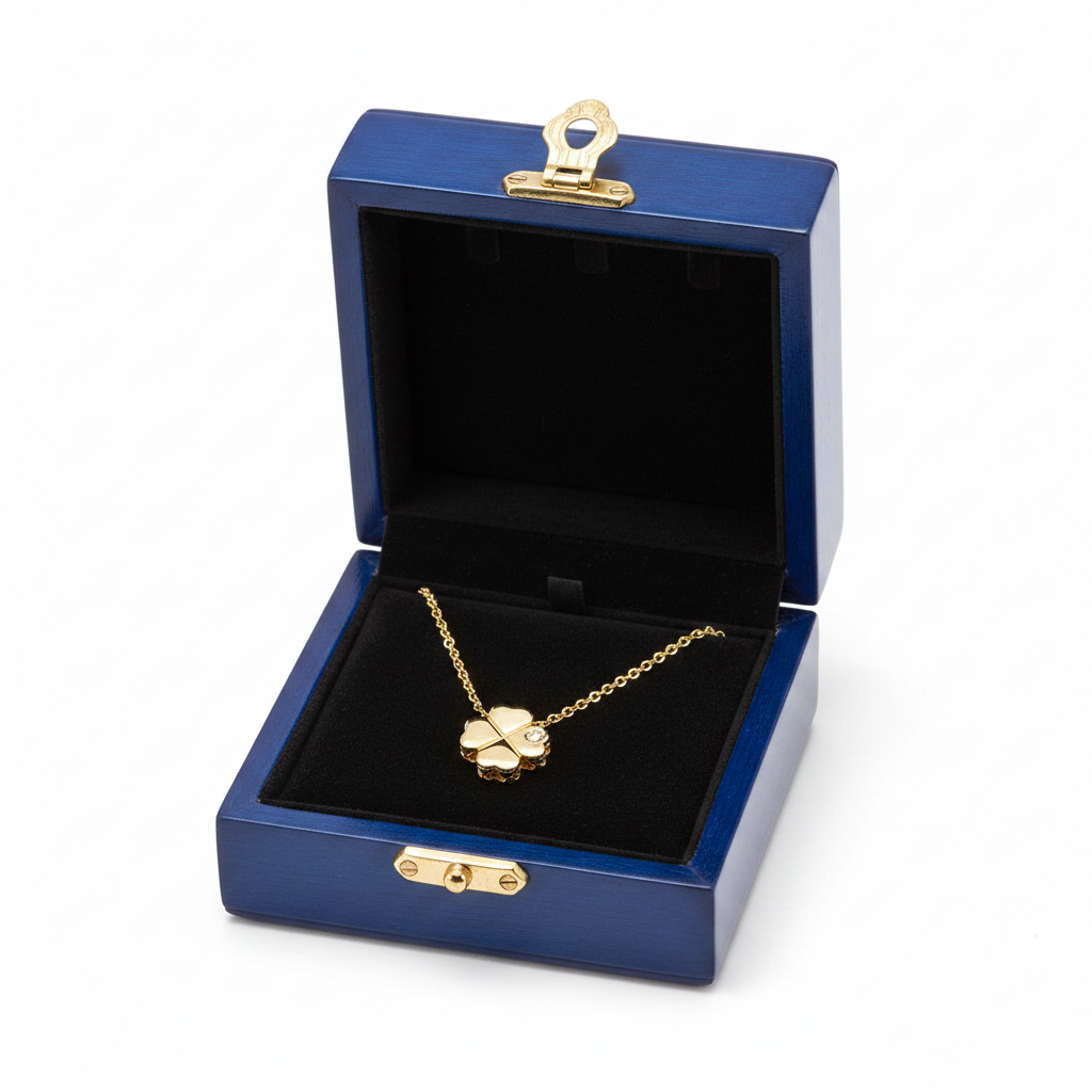 14k Gold Four-Leaf Clover Diamond Necklace in Box