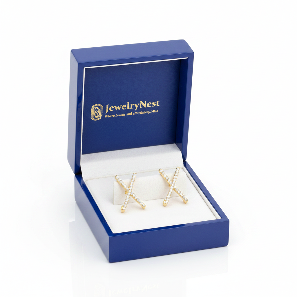 14k Gold Lab-Grown Diamond Criss Cross Earrings in JewelryNest Royal Blue Box