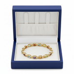 14k Gold Oval Semi Precious Bracelet in Royal Blue Wooden Box