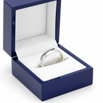 14k Gold Plain Low Dome Comfort Fit Wedding Band in Royal Blue Wooden Box