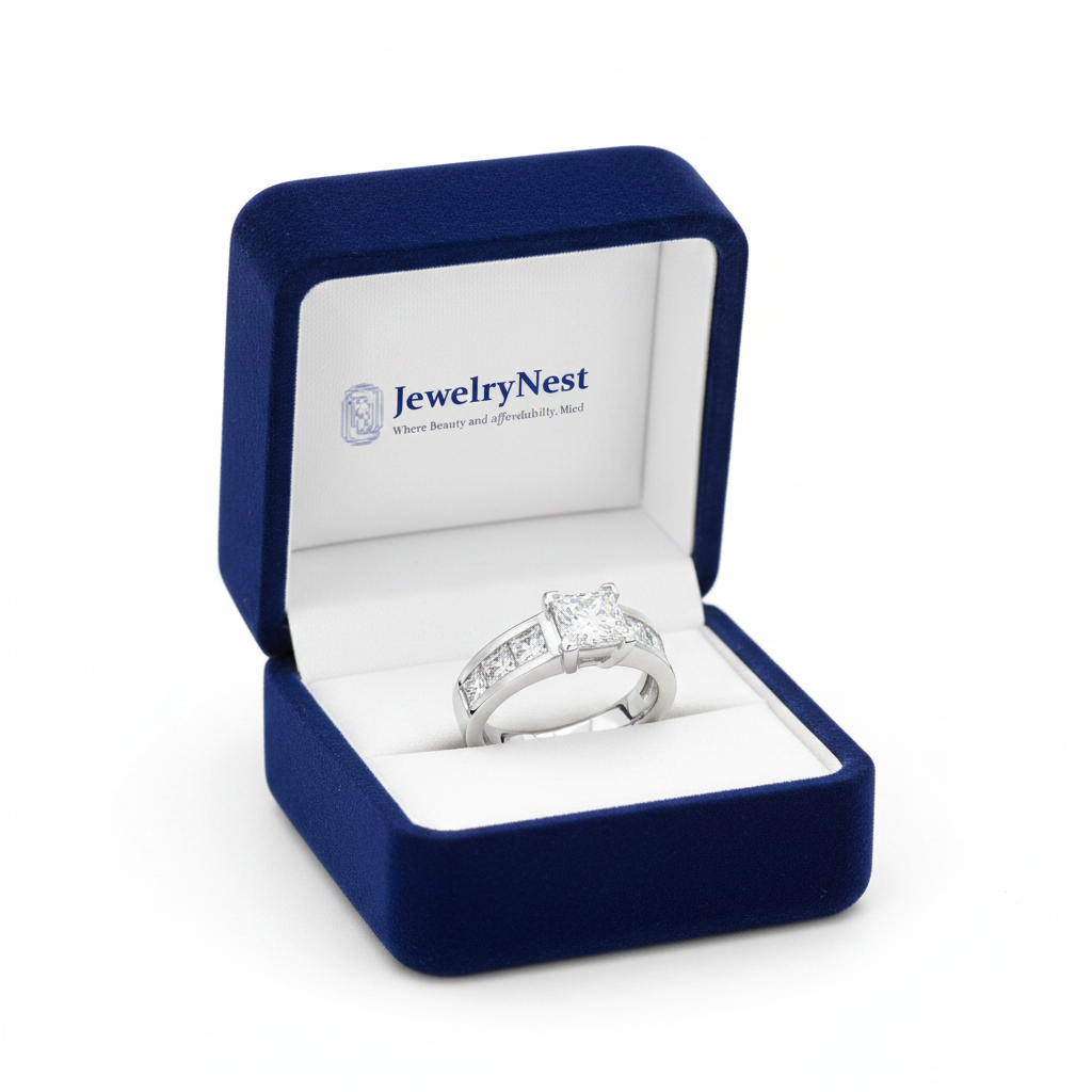 14k Gold Princess Cut Diamond Ring in JewelryNest Logo Box