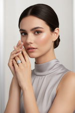 14K Gold Round Diamond Milgrain Halo Ring on Full Face Model