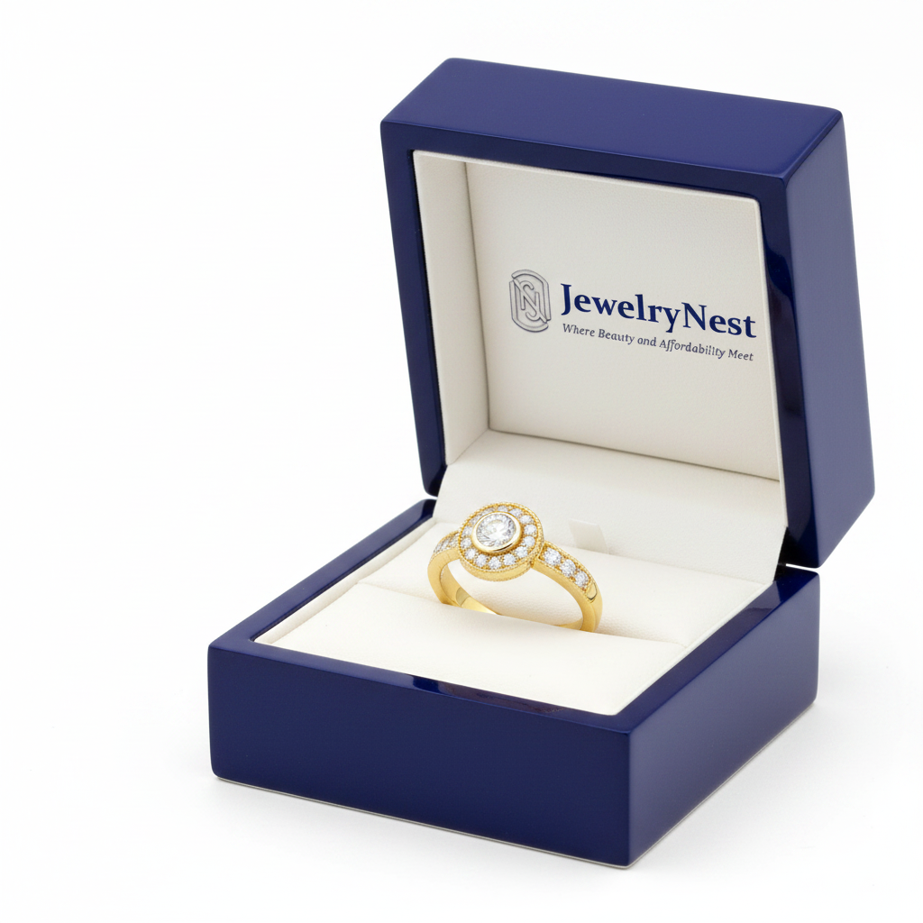 14k Gold Round Diamond Ring in JewelryNest Box