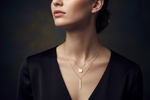 14K Gold Round Disc Bar Multi-Strand Necklace on Model