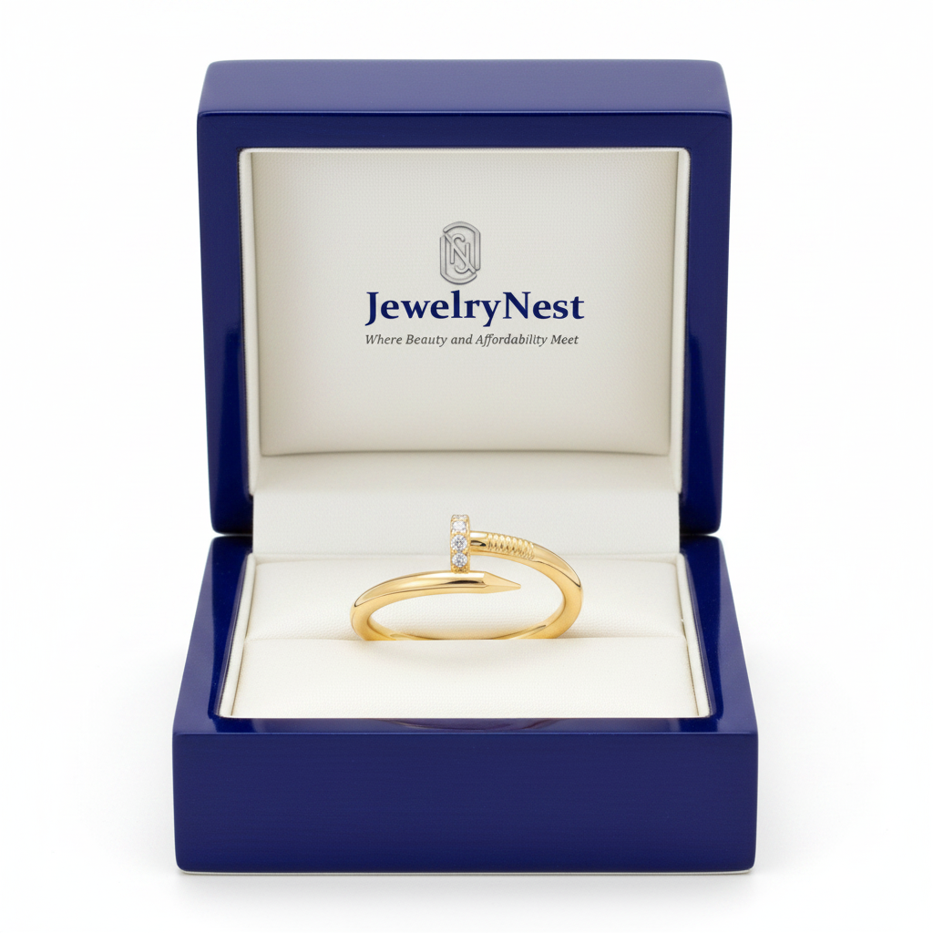 14k Gold Spiral Diamond Nail Ring in JewelryNest Box
