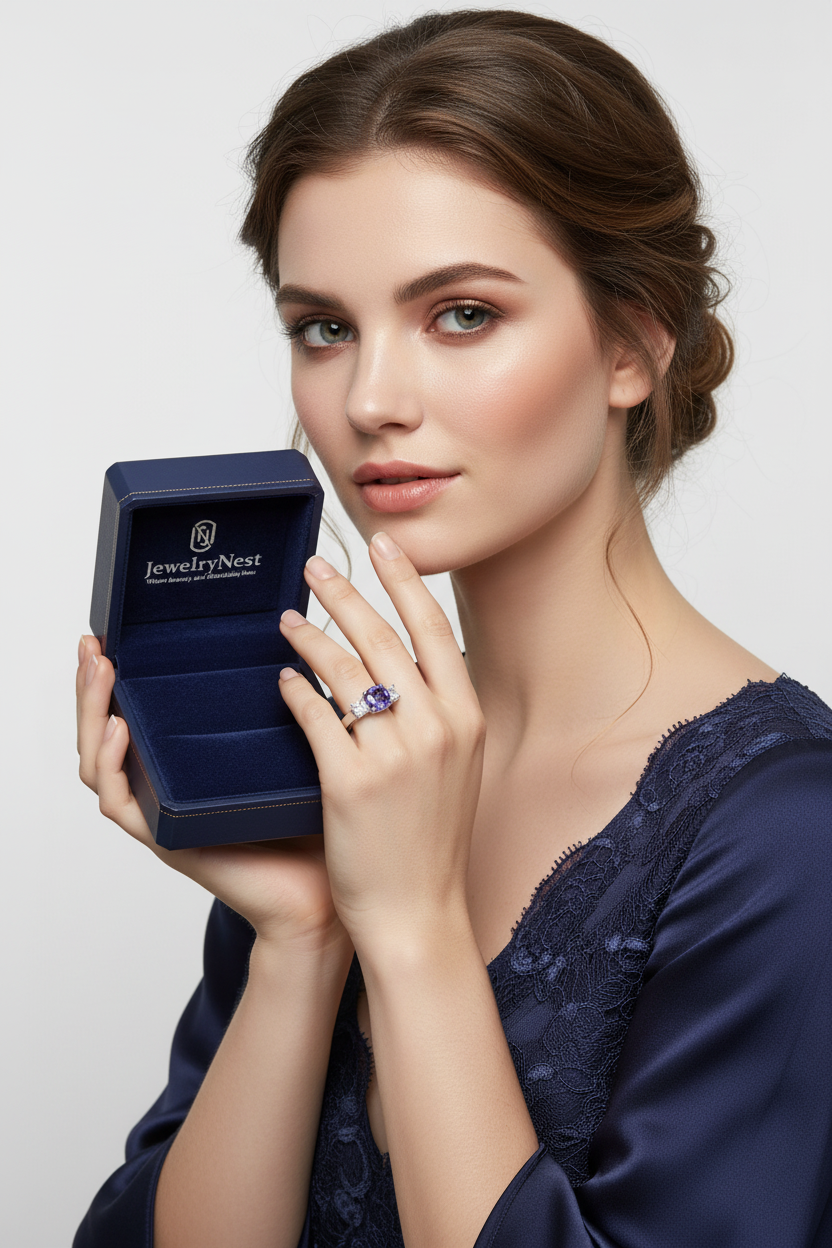 14k Gold Tanzanite Diamond Ring – JewelryNest Model Shot