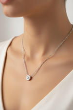 14k Lab Diamond Donut Bezel Necklace on Model