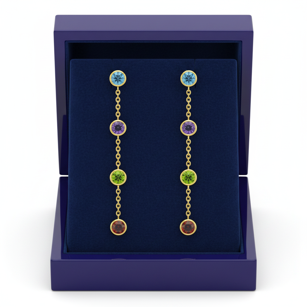 14K Multi Gemstone Dangle Earrings in Royal Blue Box