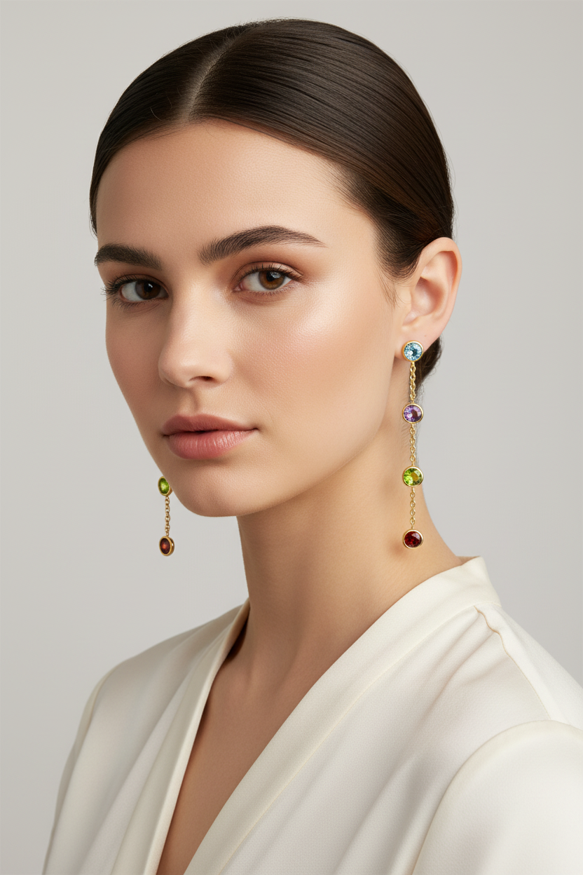 14K Multi Gemstone Earrings on Model