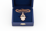 14k Rose Gold Hamsa Ice Green Diamond Necklace in Royal Blue Wooden Box
