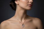 14k Rose Gold Hamsa Ice Green Diamond Necklace on Model