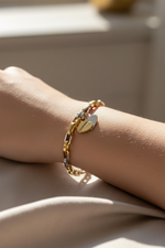 14k Two-Tone Gold Dangle Heart Bracelet on Model