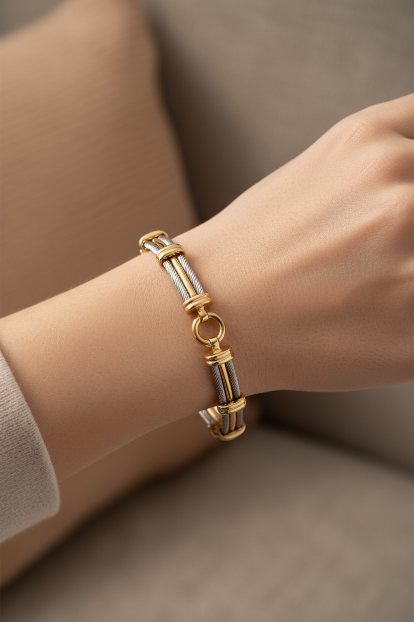 14k Two-Tone Gold Round Circle Bracelet on Model