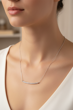 14k White Gold Diamond Bar Necklace on Model