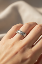 14k White Gold Diamond Milligrain Wedding Band on Model
