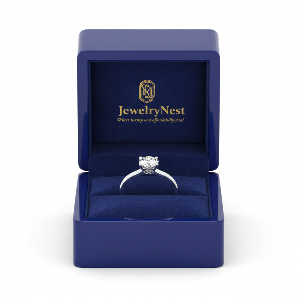 14K White Gold Diamond Solitaire Ring in Royal Blue JewelryNest Box