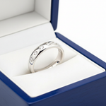 14k White Gold Diamond Wedding Band in Royal Blue Wooden Box