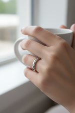 14k White Gold Diamond Wedding Band on Model