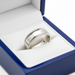14k White Gold Dome Milligrain Wedding Band in Royal Blue Wooden Box
