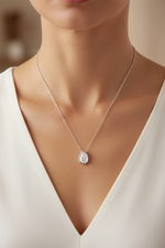 14k White Gold Lab Diamond Bezel Pendant Necklace on Model