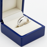 14k White Gold Low Dome Comfort Fit Wedding Band in Royal Blue Wooden Box