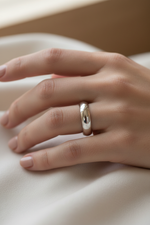 14k White Gold Low Dome Comfort Fit Wedding Band on Model