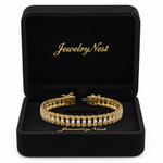 14k yellow gold diamond tennis bracelet with 2.99 carats total weight displayed in a box, showcasing sparkling diamonds and elegant design.