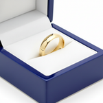 14k Yellow Gold Low Dome Comfort Fit Wedding Band in Royal Blue Wooden Box