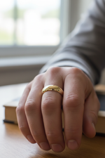 14k Yellow Gold Low Dome Comfort Fit Wedding Band on Model