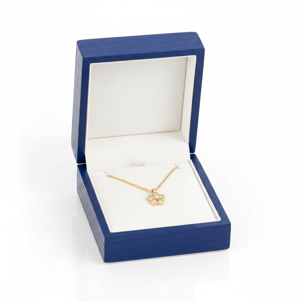 14k Yellow Gold Mini Diamond Flower Necklace in Box