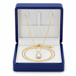 14k Yellow Gold Pear-Shape Lab Diamond Necklace in Royal Blue Wooden Box