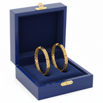 14K Yellow Gold Ruby Hoop Earrings in Royal Blue Gift Box