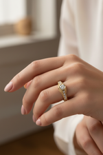 14k Yellow Gold Vintage Lab-Grown Diamond Ring on Model