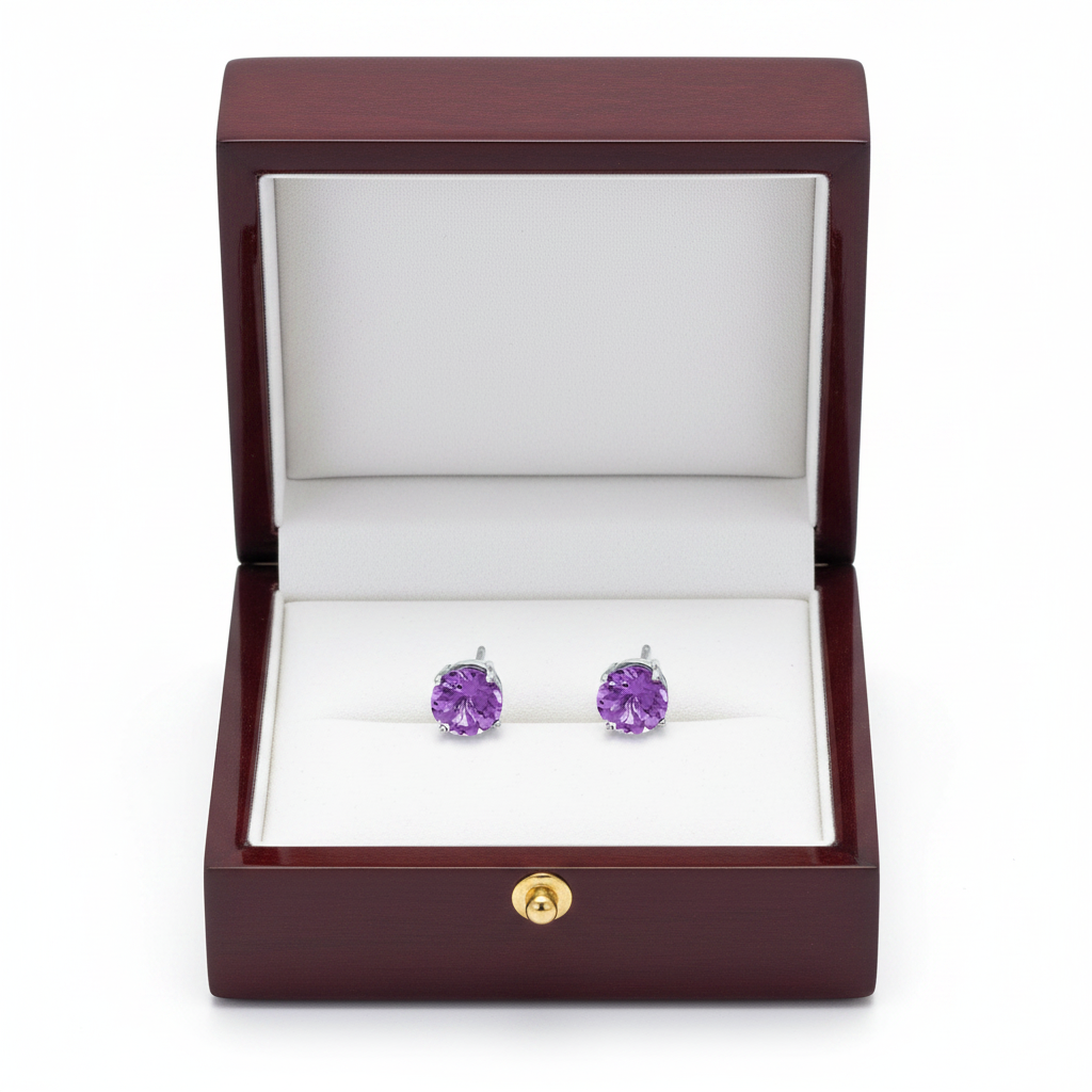 Amethyst Stud Earrings in Box