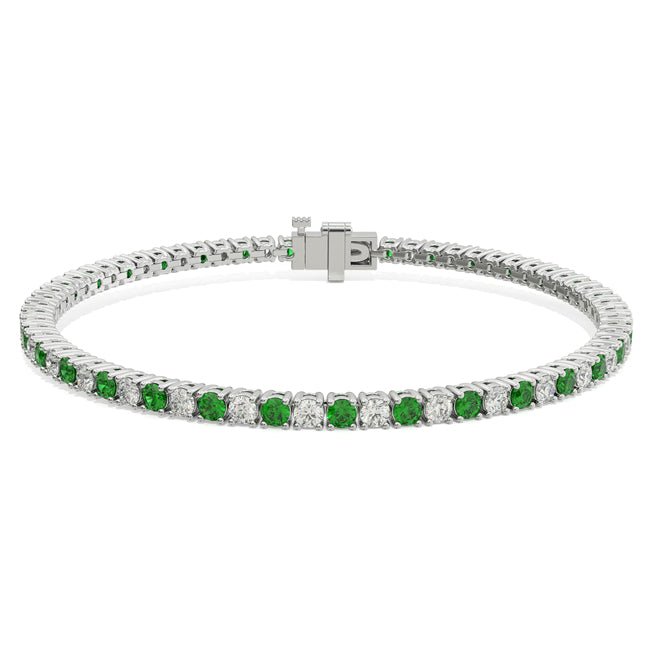 14k Gold Round Diamond Emerald Tennis Bracelet (4.0.cts.tw) - JewelryNest
