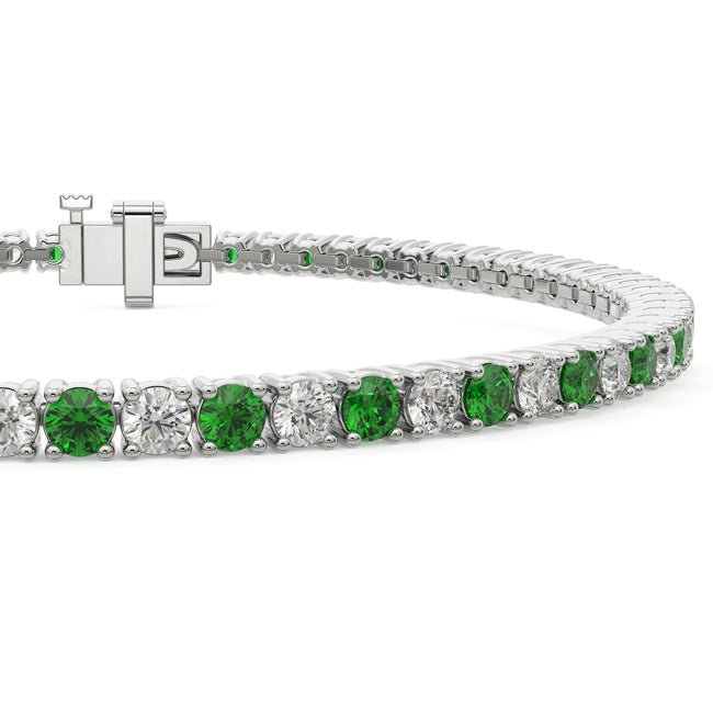 14k Gold Round Diamond Emerald Tennis Bracelet (4.0.cts.tw) - JewelryNest
