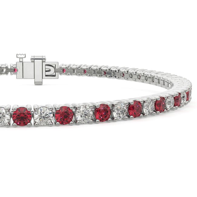 14k Solid Gold Round Diamond Ruby Tennis Bracelet (3.96.cts.tw) - JewelryNest
