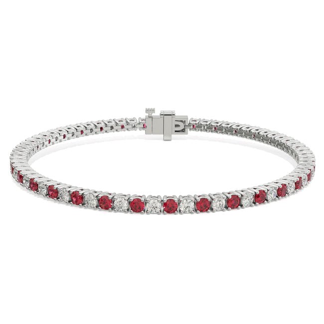 14k Solid Gold Round Diamond Ruby Tennis Bracelet (3.96.cts.tw) - JewelryNest