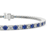 14k Gold Round Diamond Sapphire Tennis Bracelet (4.0.cts.tw) - JewelryNest